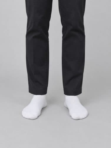 Example pose: standing with feet visible, shot from around knee height