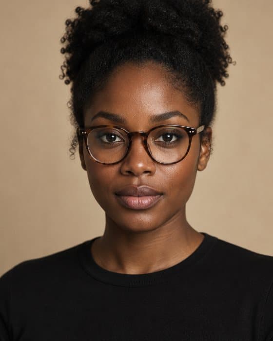 Round acetate frames shown on a person's face
