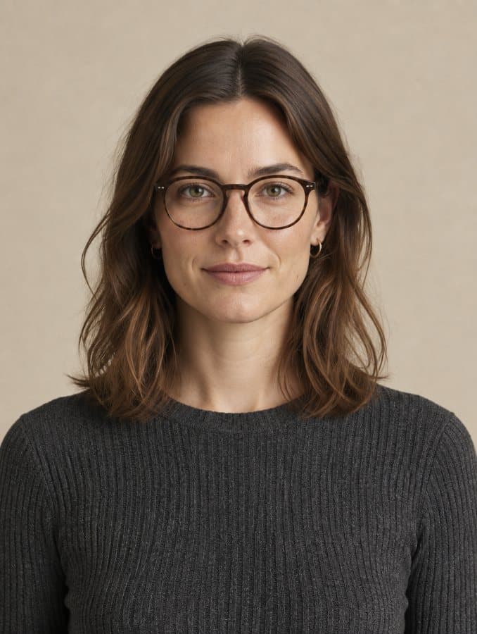A pair of glasses from a product page shown on a shopper's own photograph